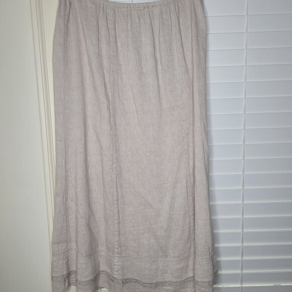 Alembika Dresses & Skirts - Womens Lagenlook Beige Full Skirt L Silk Linen Elastic Lace Prarie Romance fairy